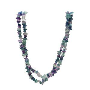 Multicolor Flourite Chip Long Strand No Clasp Necklace Vintage Blue Purple